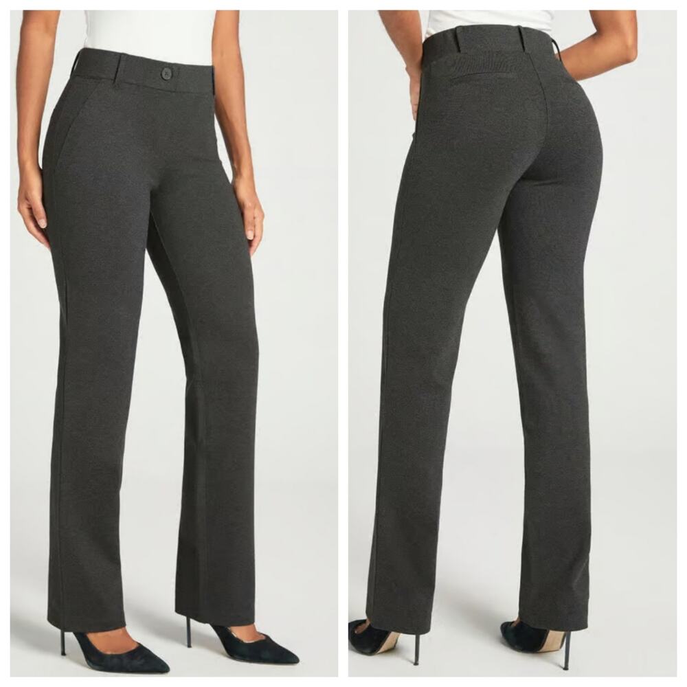 Betabrand Gray Yoga Pants High Waisted Pull-on Straight Leg Work Wear Comfort